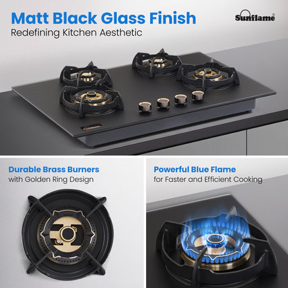 SHA 480 OBR 4 Burner Built-In & Countertop Flexi Hob 80 cm Wide | Flame Failure Device | 10 Year Glasstop Warranty