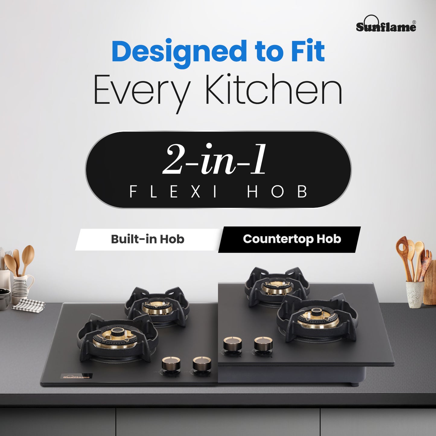 SHA 480 OBR 4 Burner Built-In & Countertop Flexi Hob 80 cm Wide | Flame Failure Device | 10 Year Glasstop Warranty