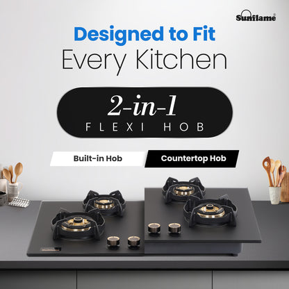 SHA 480 OBR 4 Burner Built-In & Countertop Flexi Hob 80 cm Wide | Flame Failure Device | 10 Year Glasstop Warranty