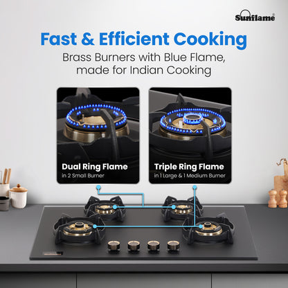 SHA 480 OBR 4 Burner Built-In & Countertop Flexi Hob 80 cm Wide | Flame Failure Device | 10 Year Glasstop Warranty