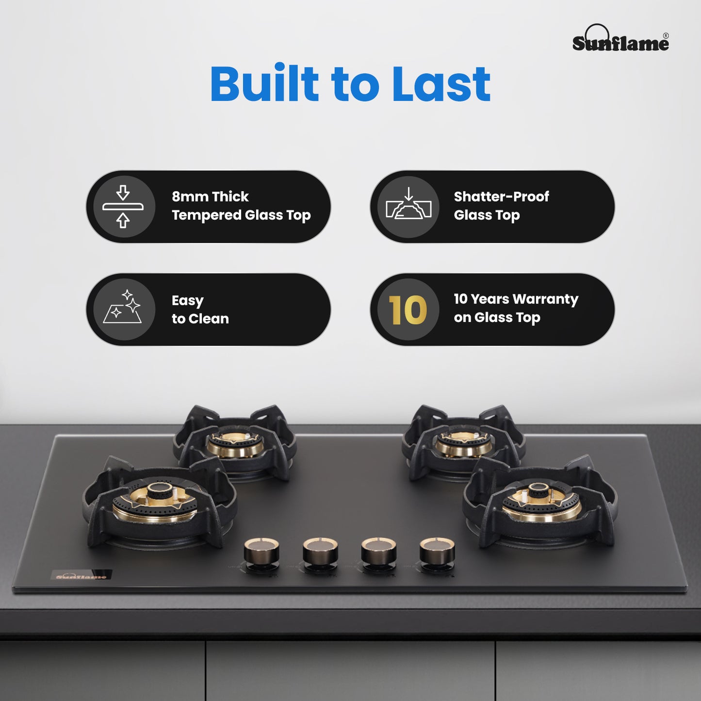SHA 480 OBR 4 Burner Built-In & Countertop Flexi Hob 80 cm Wide | Flame Failure Device | 10 Year Glasstop Warranty