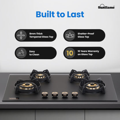 SHA 480 OBR 4 Burner Built-In & Countertop Flexi Hob 80 cm Wide | Flame Failure Device | 10 Year Glasstop Warranty