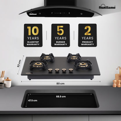 SHA 480 OBR 4 Burner Built-In & Countertop Flexi Hob 80 cm Wide | Flame Failure Device | 10 Year Glasstop Warranty