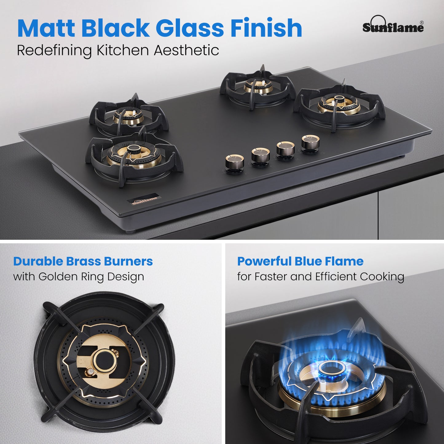SHA 487 OBR 4 Burner Built-In & Countertop Flexi Hob 87 cm Wide | Flame Failure Device | 10 Year Glasstop Warranty
