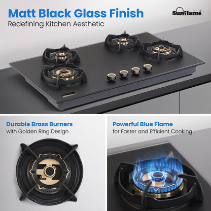 SHA 487 OBR 4 Burner Built-In & Countertop Flexi Hob 87 cm Wide | Flame Failure Device | 10 Year Glasstop Warranty