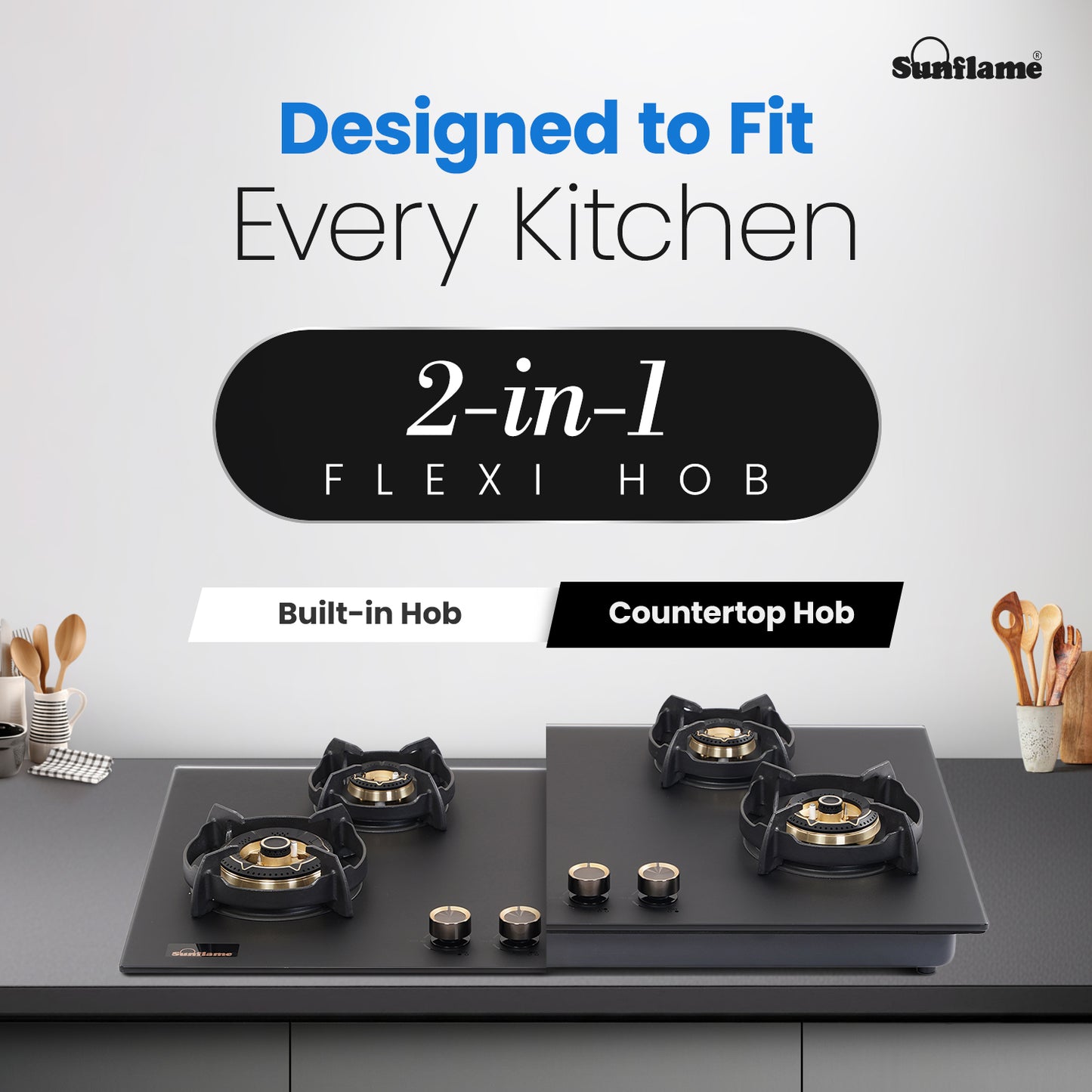 SHA 487 OBR 4 Burner Built-In & Countertop Flexi Hob 87 cm Wide | Flame Failure Device | 10 Year Glasstop Warranty
