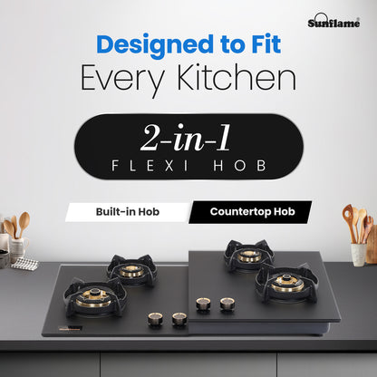 SHA 487 OBR 4 Burner Built-In & Countertop Flexi Hob 87 cm Wide | Flame Failure Device | 10 Year Glasstop Warranty