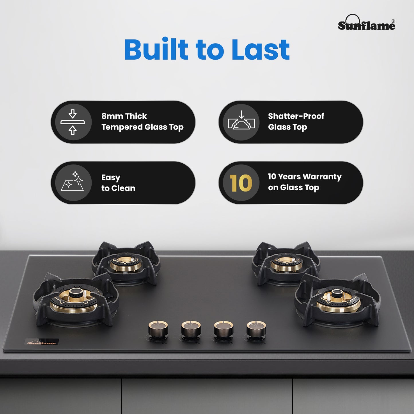 SHA 487 OBR 4 Burner Built-In & Countertop Flexi Hob 87 cm Wide | Flame Failure Device | 10 Year Glasstop Warranty
