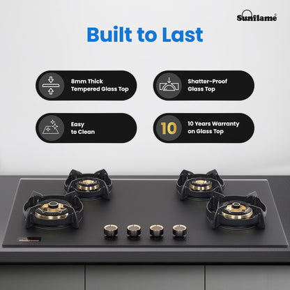 SHA 487 OBR 4 Burner Built-In & Countertop Flexi Hob 87 cm Wide | Flame Failure Device | 10 Year Glasstop Warranty
