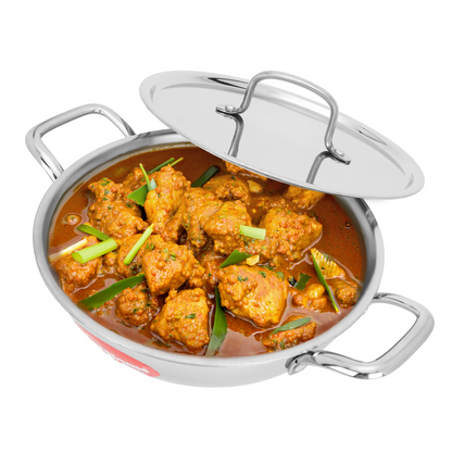 Triply Kadhai with Stainless Steel Lid | 22 cm Diameter | Induction and Gas Stove Compatible