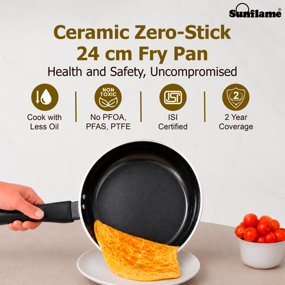 Ceramic Non-Stick Fry Pan 24 cm with Glass Lid | Induction and Gas Stove Compatible
