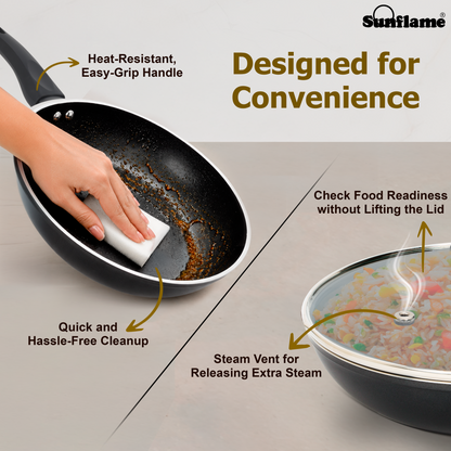 Ceramic Non-Stick Fry Pan 24 cm with Glass Lid | Induction and Gas Stove Compatible