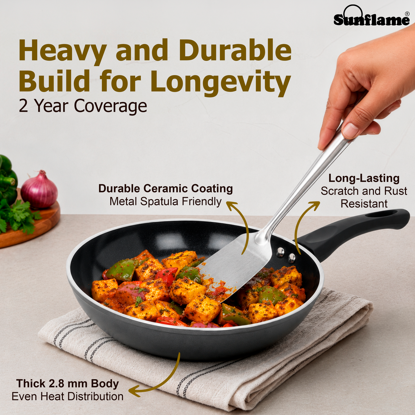 Ceramic Non-Stick Fry Pan 24 cm with Glass Lid | Induction and Gas Stove Compatible