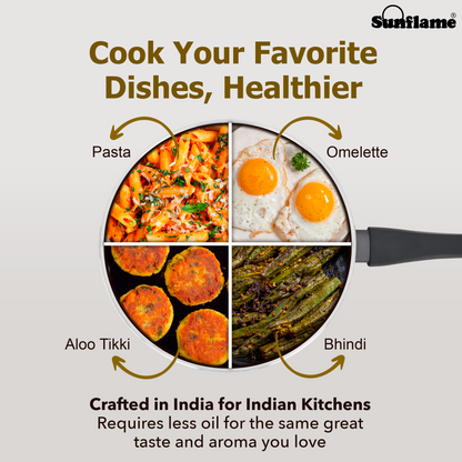 Ceramic Non-Stick Fry Pan 24 cm with Glass Lid | Induction and Gas Stove Compatible