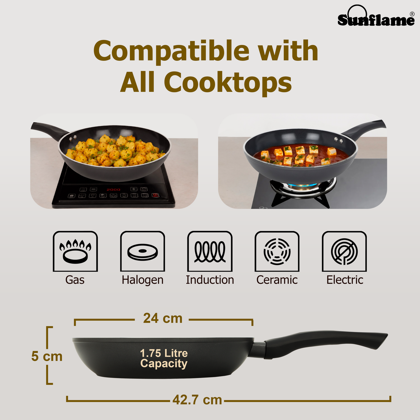 Ceramic Non-Stick Fry Pan 24 cm with Glass Lid | Induction and Gas Stove Compatible