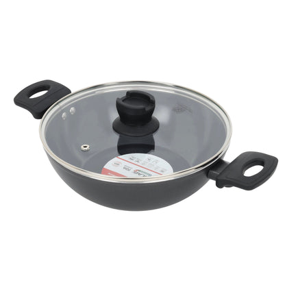 Ceramic Non-Stick Kadhai 24 cm with Glass Lid | Induction and Gas Stove Compatible