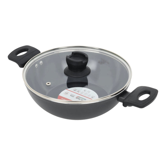 Ceramic Non-Stick Kadhai 24 cm with Glass Lid | Induction and Gas Stove Compatible