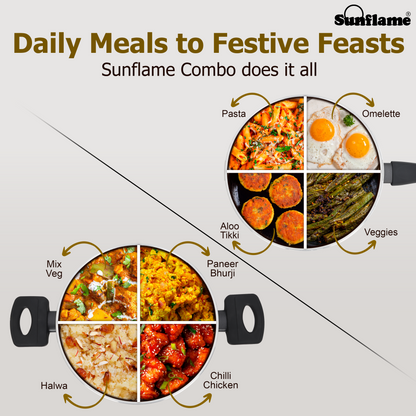 Ceramic Non-Stick 3 Pcs Combo | Kadhai 24 cm, Fry Pan 24 cm, Glass Lid | Induction and Gas Stove Compatible