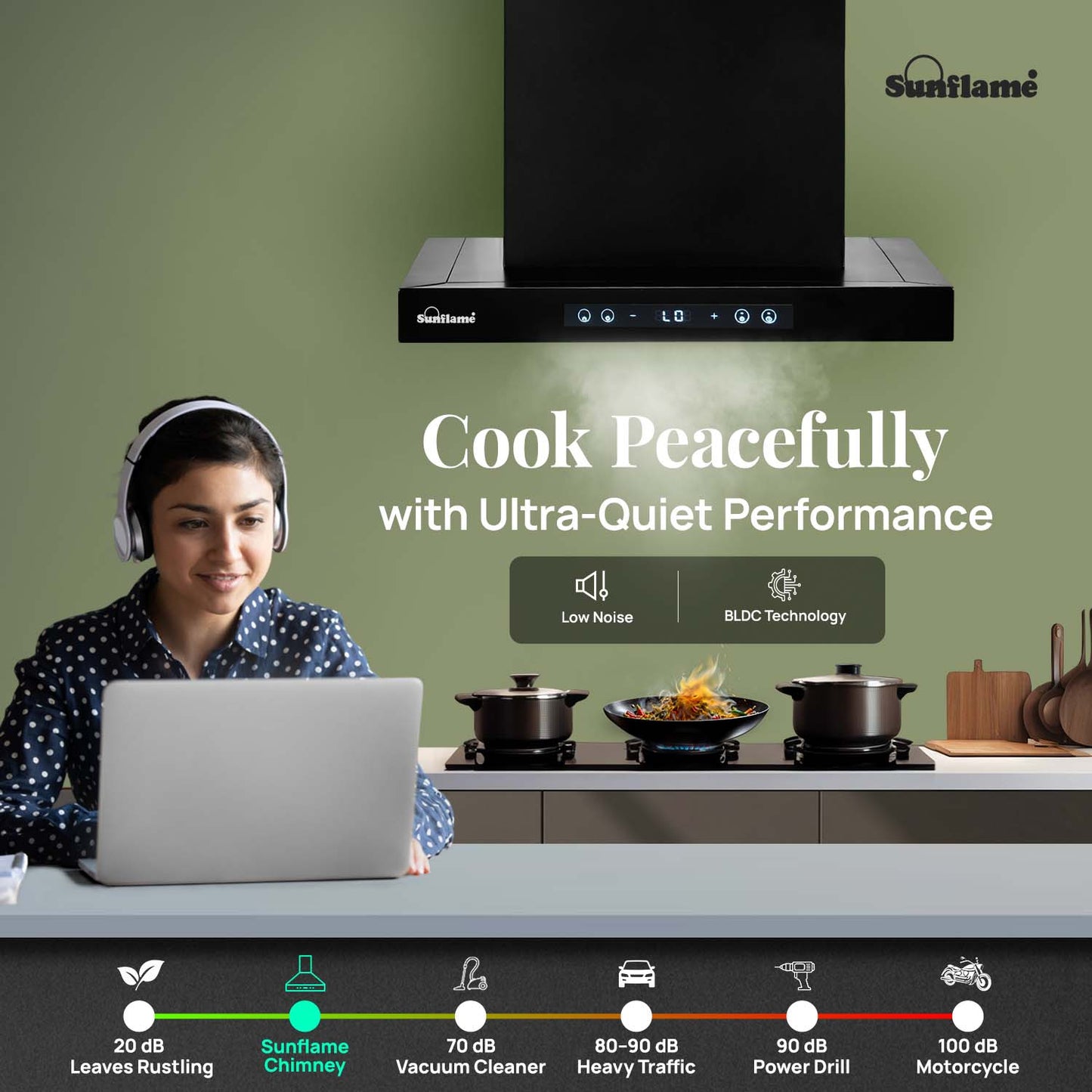 SF-AS60 | 60 cm BLDC Chimney | 1405 m³/hr suction | Low Noise Operation | Heat Auto Clean