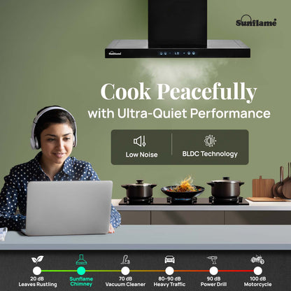 SF-AS90 | 90 cm BLDC Chimney | 1400 m³/hr suction | Low Noise Operation | Heat Auto Clean