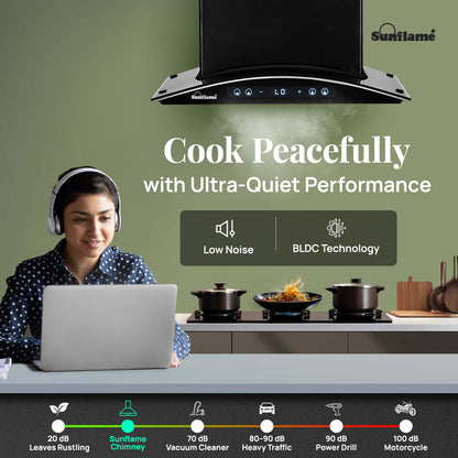 SF-RE60 | 60 cm BLDC Chimney | 1400 m³/hr suction | Low Noise Operation | Heat Auto Clean