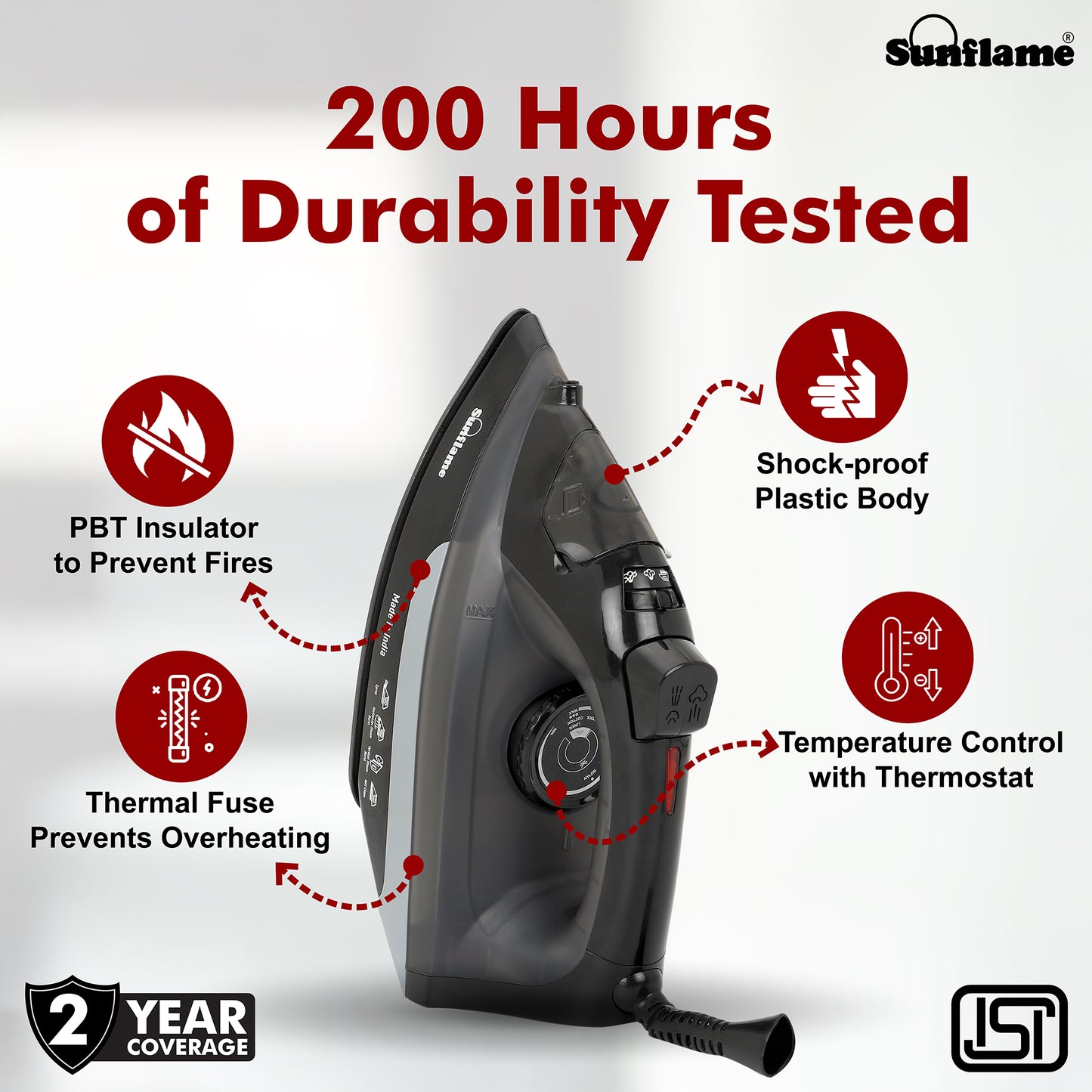 Steam Iron 1600 W with German Weilburger Non-Stick Coating | Large 220 ml Water Tank | High Steaming Rate I Self Cleaning Function | Vertical and Horizontal Ironing