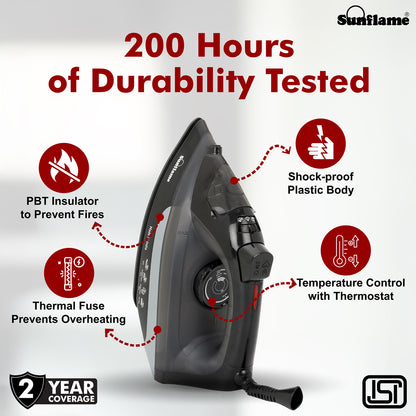 Steam Iron 1600 W with German Weilburger Non-Stick Coating | Large 220 ml Water Tank | High Steaming Rate I Self Cleaning Function | Vertical and Horizontal Ironing