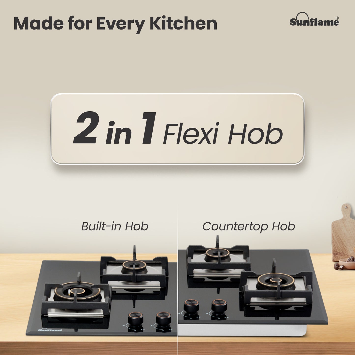 4 Burner Built-In & Countertop Flexi Hob 78 cm Wide | Bevelled Edges