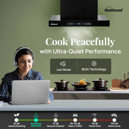SF-AS60 | 60 cm BLDC Chimney | 1400 m³/hr suction | Low Noise Operation | Heat Auto Clean