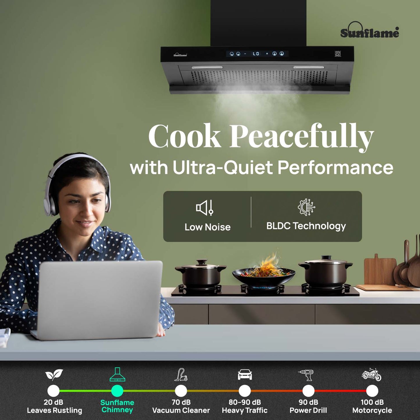 SF-AS75 | 75 cm BLDC Chimney | 1400 m³/hr suction | Low Noise Operation | Heat Auto Clean