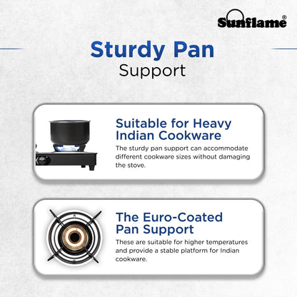Crystal 3 Burner Gas Stove | 1 Medium and 2 Small Brass Burners |Toughened Glass Top | Black
