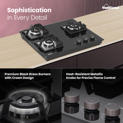 3 Burner Built-In & Countertop Flexi Hob 60 cm Wide |  Flame Failure Device