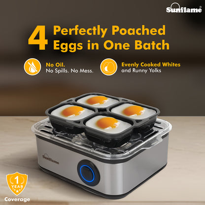 3-in-1 Egg Boiler | Boil 8 Eggs, Poach 4 Eggs, Steam Vegetables | 1 Year Warranty