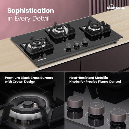3 Burner Built-In & Countertop Flexi Hob 76 cm Wide |  Flame Failure Device
