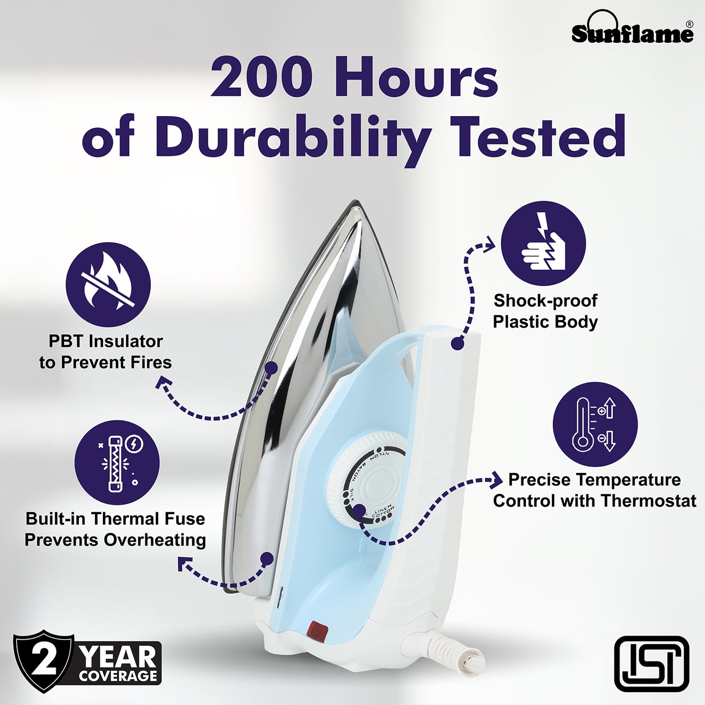 Dry Iron 1000 W with German Weilburger Non-Stick Coating | Quick Heat Up | Shock Proof Body | Auto Shut Off | 360° Swivel Cord | 5 Ironing Modes 
