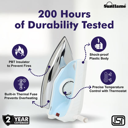 Dry Iron 1000 W with German Weilburger Non-Stick Coating | Quick Heat Up | Shock Proof Body | Auto Shut Off | 360° Swivel Cord | 5 Ironing Modes 