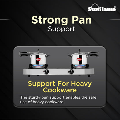 Optra 4 Burner Gas Stove | 2 Medium and 2 Small Brass Burners | Stainless Steel