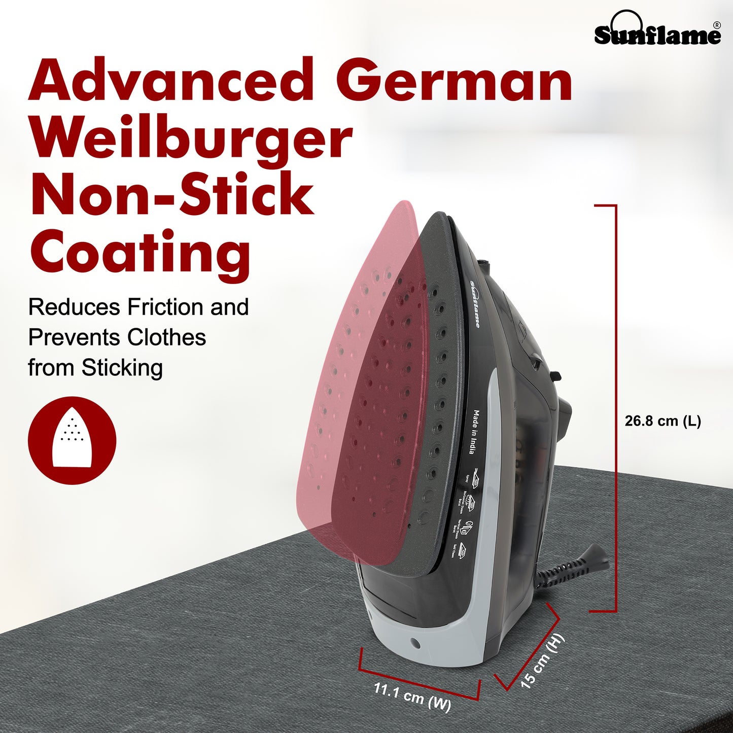 Steam Iron 1600 W with German Weilburger Non-Stick Coating | Large 220 ml Water Tank | High Steaming Rate I Self Cleaning Function | Vertical and Horizontal Ironing