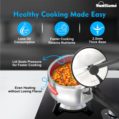 Triply Pressure Cooker 3 Litres Stainless Steel | Inner Lid | Induction and Gas StoveCompatible