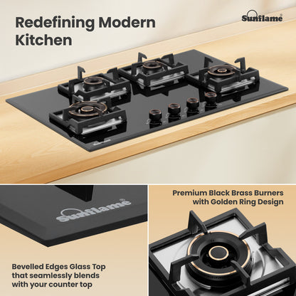 4 Burner Built-In & Countertop Flexi Hob 78 cm Wide | Bevelled Edges