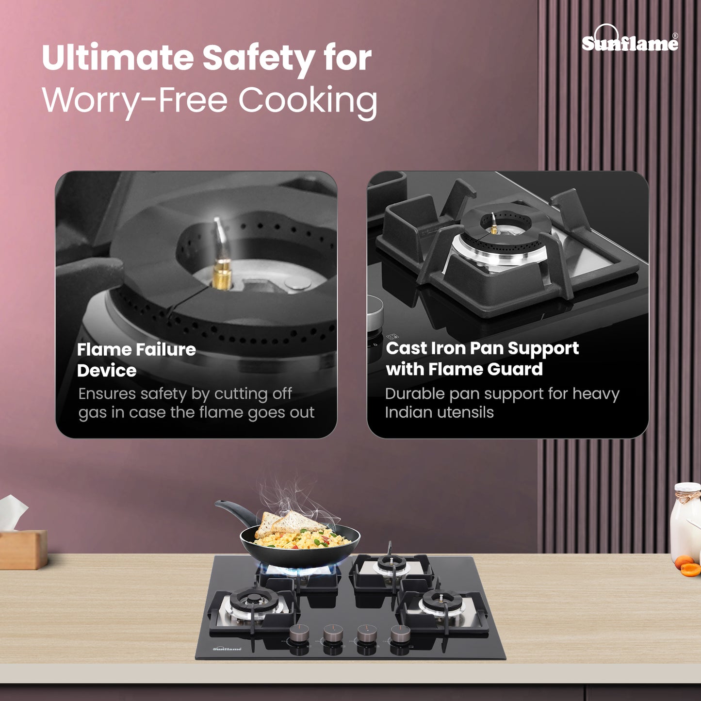 4 Burner Built-In & Countertop Flexi Hob 65 cm Wide | Flame Failure Device