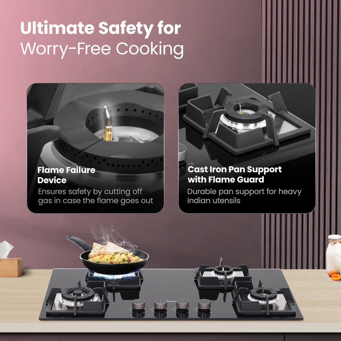 4 Burner Built-In & Countertop Flexi Hob 80 cm Wide |  Flame Failure Device