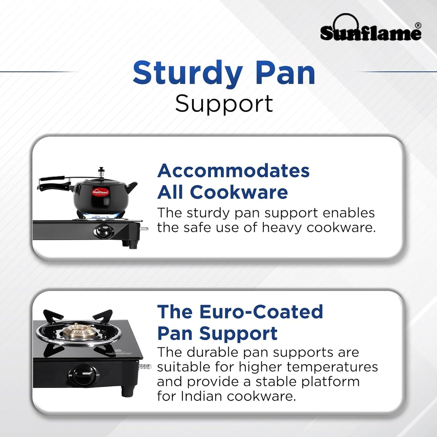 Sunflame Maleo 2 Burner Gas Stove | 1 Medium & 1 Small Brass Burners | 2 Year Product Coverage