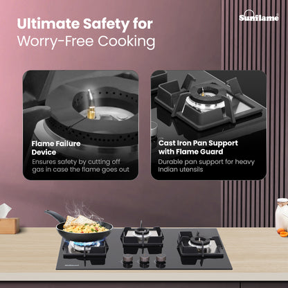 3 Burner Built-In & Countertop Flexi Hob 76 cm Wide |  Flame Failure Device