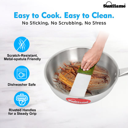 Triply Fry Pan with Stainless Steel Lid | 22 cm Diameter | Induction and Gas Stove Compatible
