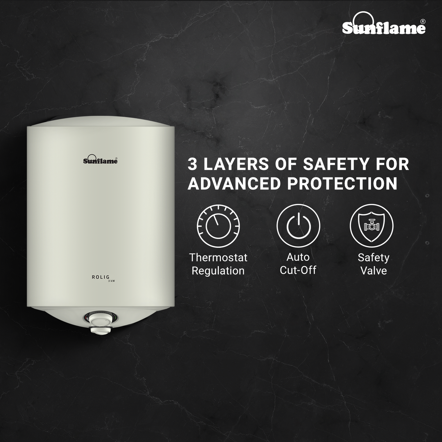Sunflame Rolig 3kW Geyser 10 Litre Water Heater | 33% Faster Heating | Suitable for Hard Water | Energy Efficient 5 Star Rating | Advanced 4-layered Safety | 5 Year Inner Tank Warranty by Sunflame