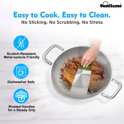 Triply Cookware 3 Pcs  Combo | Kadhai 22 cm, Fry Pan 22 cm, Stainless Steel Lid | Induction and Gas Stove Compatible