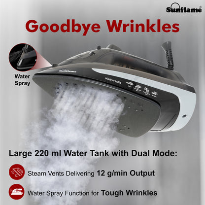 Steam Iron 1600 W with German Weilburger Non-Stick Coating | Large 220 ml Water Tank | High Steaming Rate I Self Cleaning Function | Vertical and Horizontal Ironing