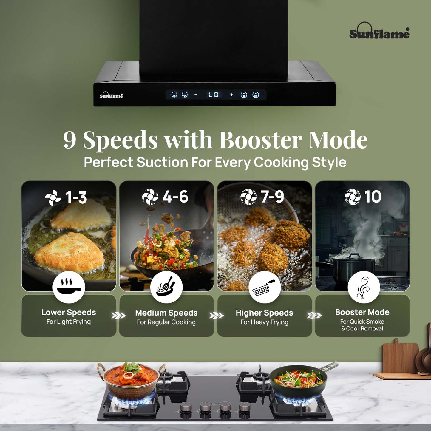 SF-AS60 | 60 cm BLDC Chimney | 1405 m³/hr suction | Low Noise Operation | Heat Auto Clean