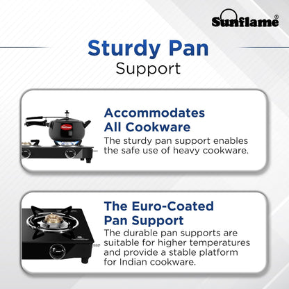 Sunflame Maleo 3 Burner Gas Stove | 1 Medium & 2 Small Brass Burners | 2 Year Product Coverage